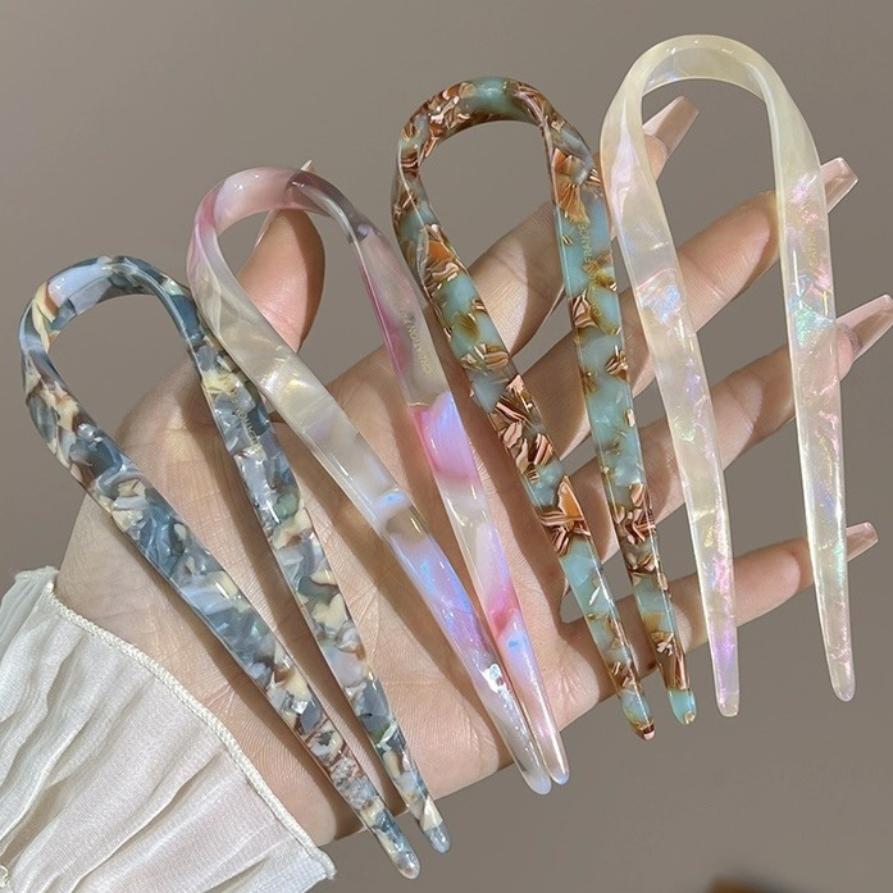 Vintage Acetate Hair Fork for Girls Women U-Shaped Hair Sticks Ponytail Hairpin Bun Updo Bridal Hairstyle Tool Hair Accessories