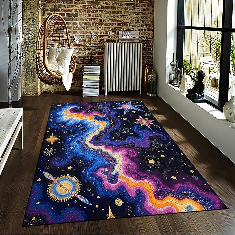 Galaxy Cosmic Stars and Nebula Pattern Decorative Area Rug Carpet Suitable for Use As an Anti-slip for Living Room Bedroom Sofas
