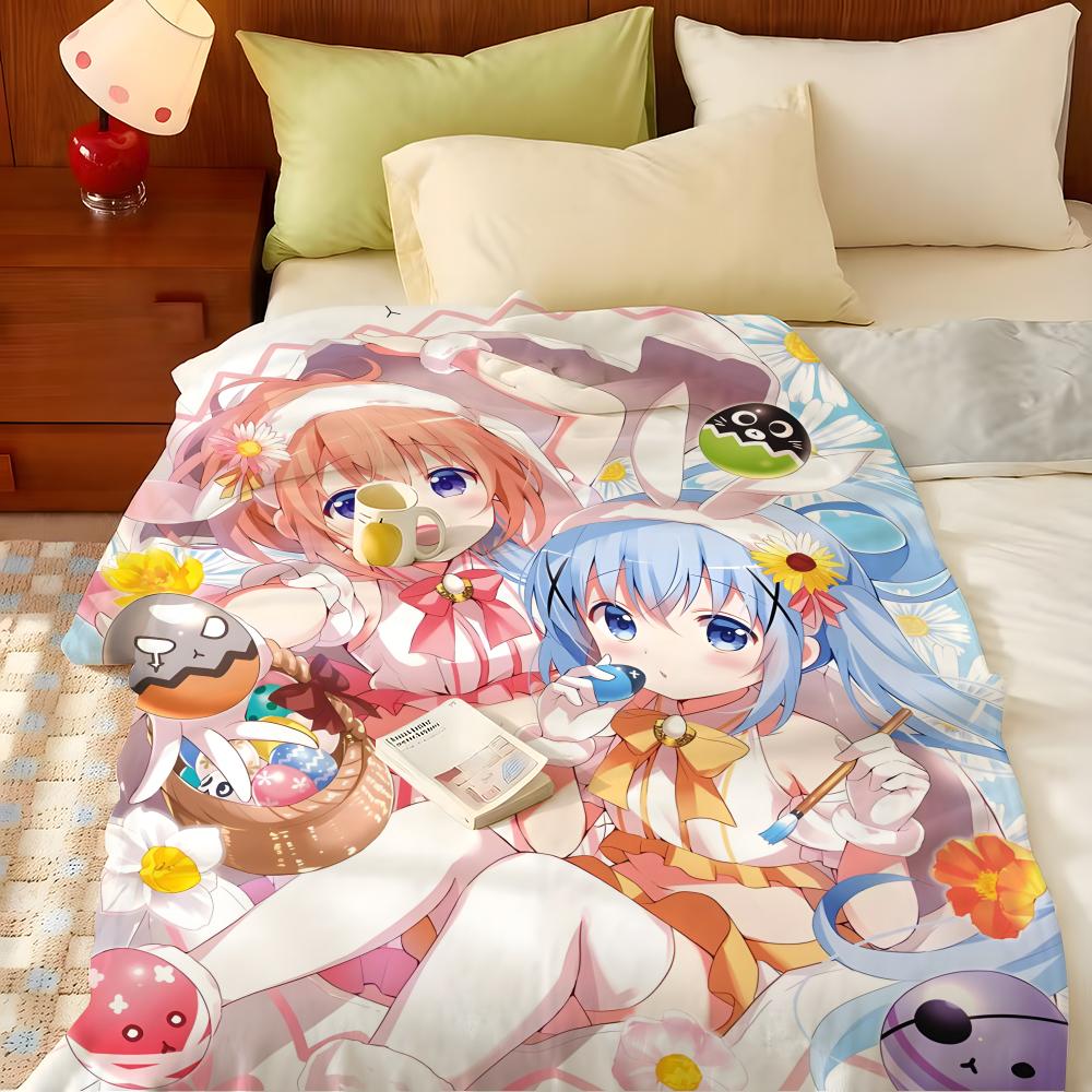 Anime I-Is t-the O-Order a-a R-Rabbit Throw Flannel Throw Blanket, Lightweight Cozy, Durable Washable cute Cool