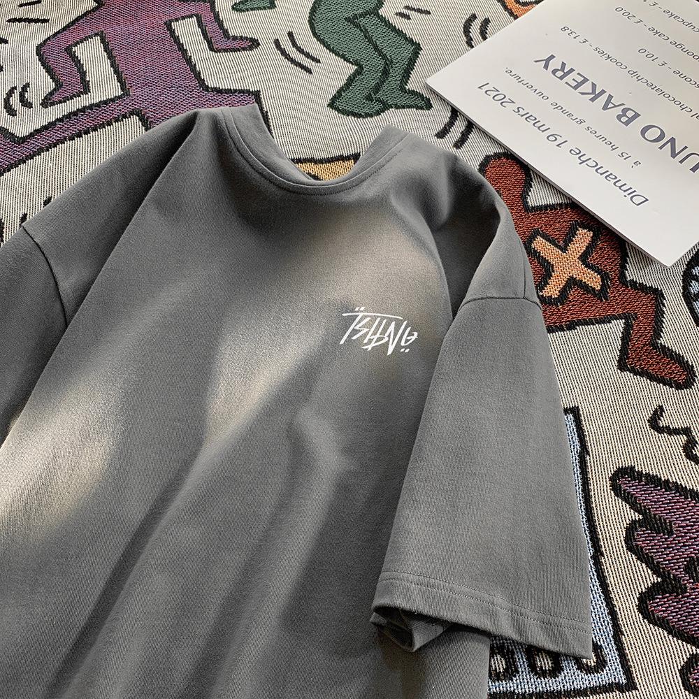 

Мужская серая футболка с круглым вырезом и коротким рукавом в японском стиле 2025 L