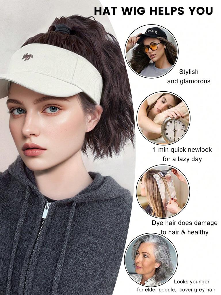 Perruque synthétique blanche avec queue de cheval ondulée, résistante à la chaleur, pour femme, bonnet et perruque en une seule pièce, pour un usage quotidien