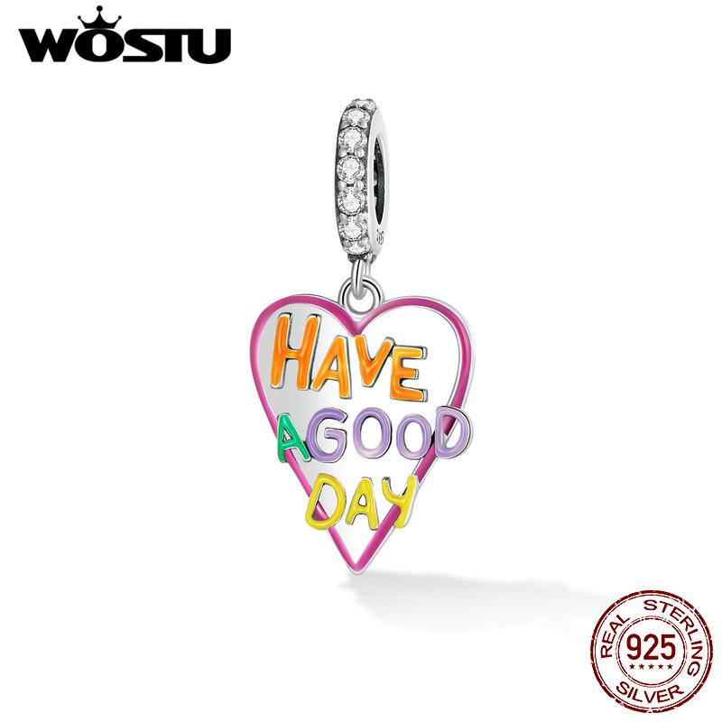 

WOSTU стерлингового серебра 925 пробы красочные буквы в форме сердца подвеска подходит оригинальный браслет ожерелье для женщин ювелирные изделия 925 silver