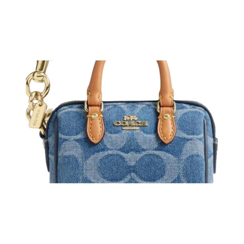 Coach Portamonete Mini Donna Rowan 9 Logo Pelle Divisa Tessuto Indaco
