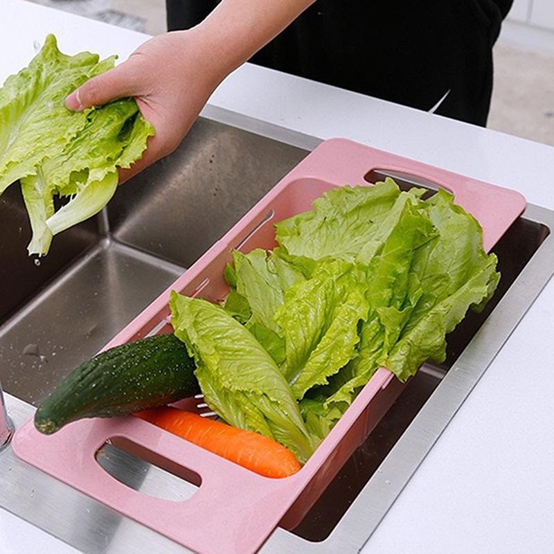 Kitchen Dish Drying Rack Plastic Adjustable Drainer Rack Fruits Vegetable Kitchen Organizer Sink Cleaning Basket Tool