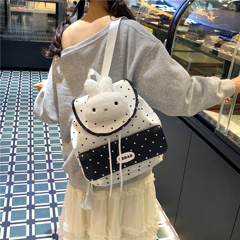 Schoolbag New Cute Polka Dot Rabbit Backpack Women's Large Capacity Student Party School Bag Leisure Commuter Light Sweet Backpack