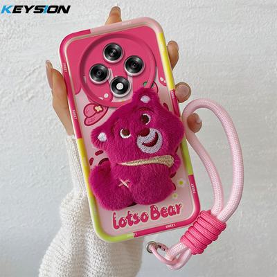 KEYSION Custodia in peluche con simpatico cartone animato 3D per OPPO Reno12 F 5G con cordino Custodia morbida in silicone antiurto per telefono OPPO Reno 12F 5G
