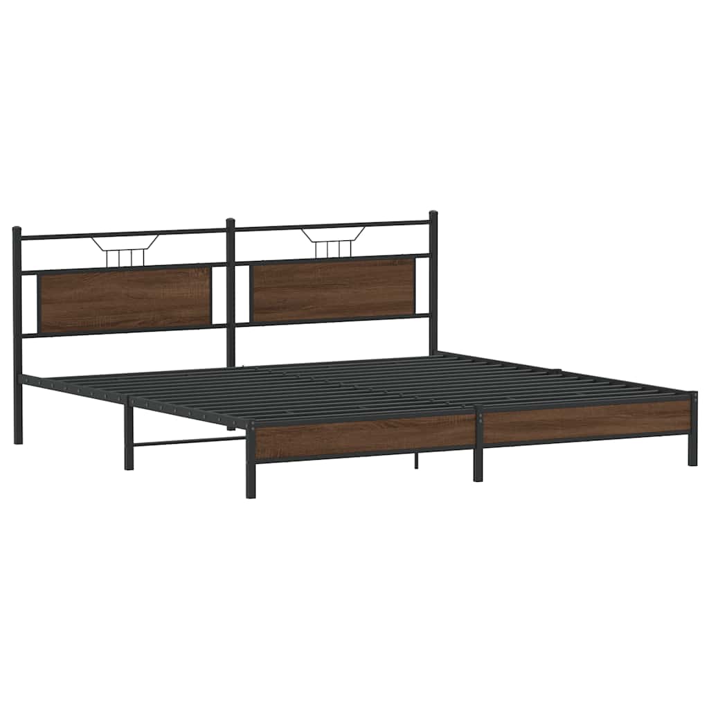 Metal Bed Frame without Mattress Brown Oak Effect 193 x 201 cm