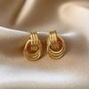 Gold-Tone Knotted Double Hoop Earrings - Stylish Multi-Turn Alloy Studs, Unique Statement Fashion Jewelry for Women, Trendy Gift Idea