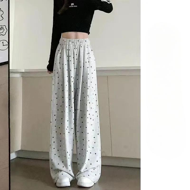 New Floral Informal Sports Pants for For Women In Spring and Summer Thin High Waist Drooping To Make Them Look Slim In Small Straight Wide-leg