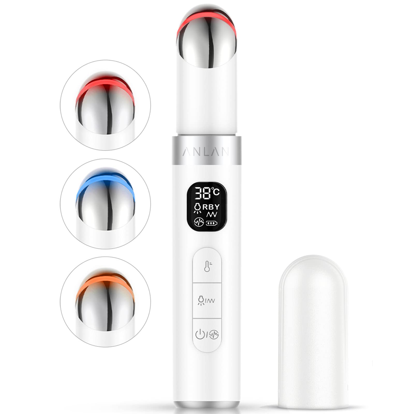 

ANLAN Eye Care Facial Massager with EMS 3 Light 6 Functions in Eye Mouth LCD Perfect Birthday Gift Technology, 45°C Heating, Treatments, 1, Lift, белый