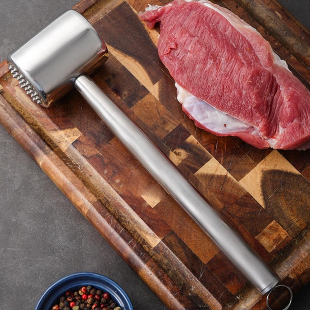 1 Stück Fleischhammer aus Edelstahl, Fleischklopfer, Haushalts-Fleischhammer aus Edelstahl, Steak doppelseitiger zarter Fleischha