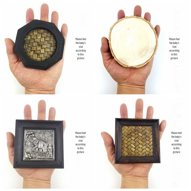 Set of 6 Rattan Coasters: Wooden Heat Insulation Pads, Thai Tea Set Display, Unique Antique Home Ornaments.