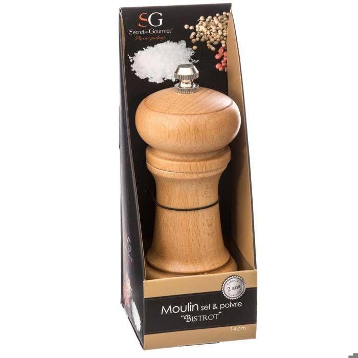 Moulin manuel - 5five - 14,5cm - Bois naturel - Acier inoxydable - Capacité 18g poivre/36g sel