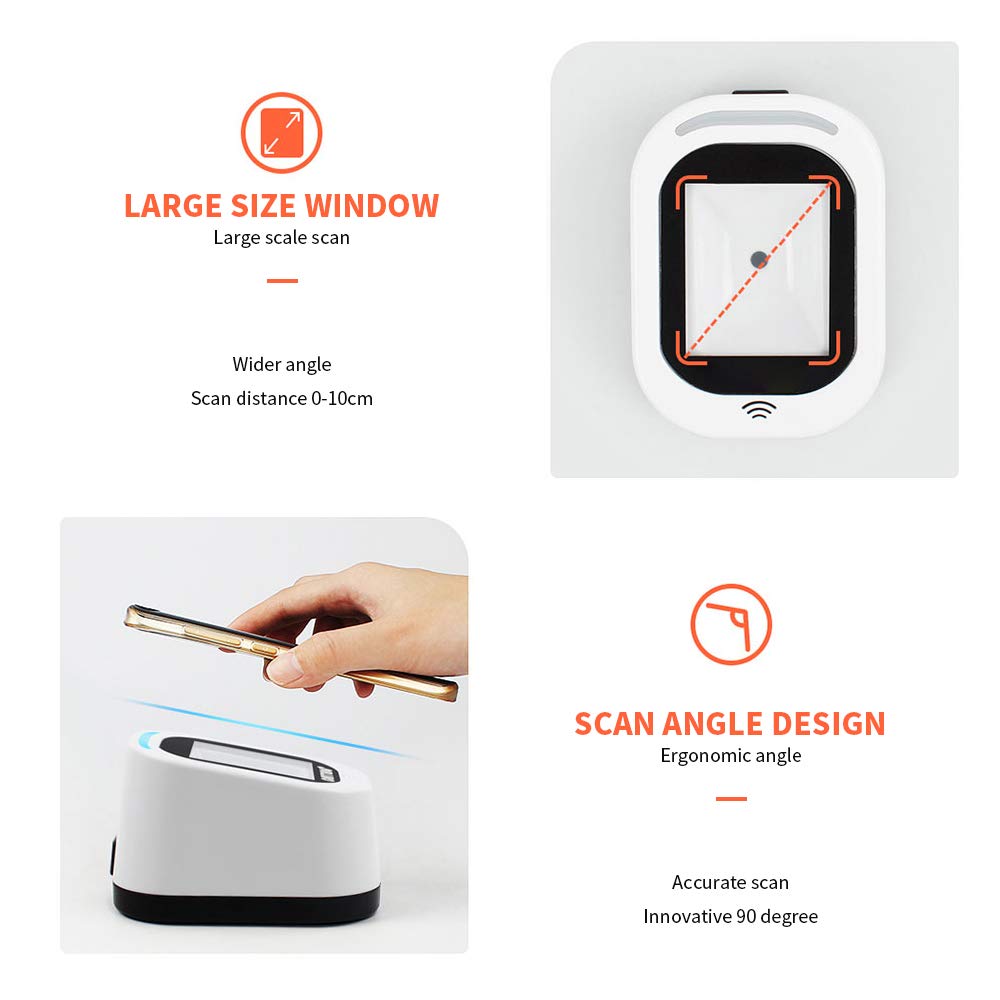 Wscoficey Wired Barcode Scanner for Supermarkets/Shops, USB Universal Scanner, Hands-Free Scanning, QR Code 1D & 2D Code Reader