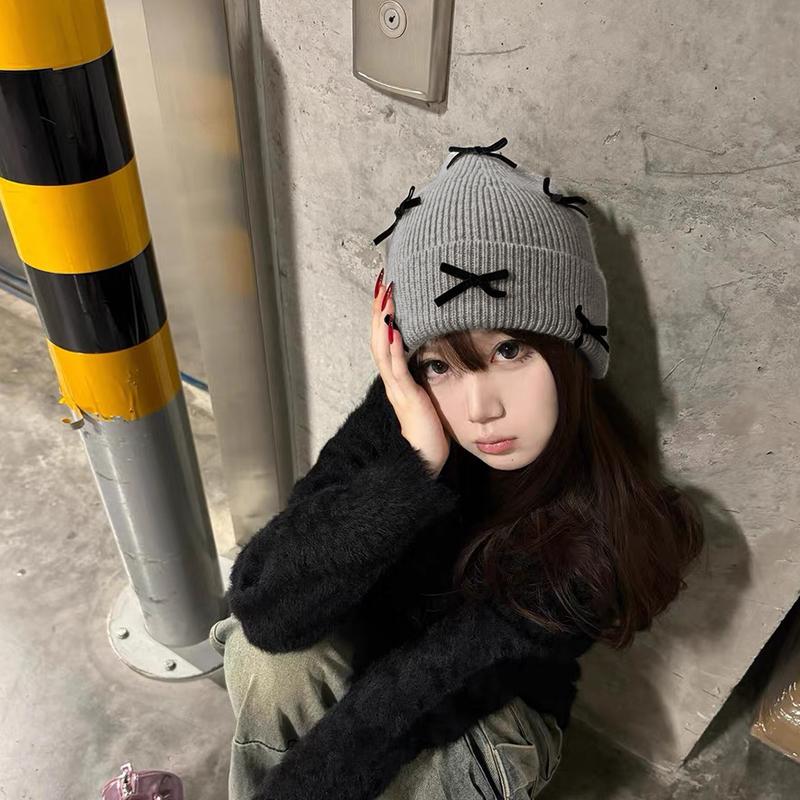 Korean Style Bow Knitted Hat Ear Protection Warm Face Small Wool Hat