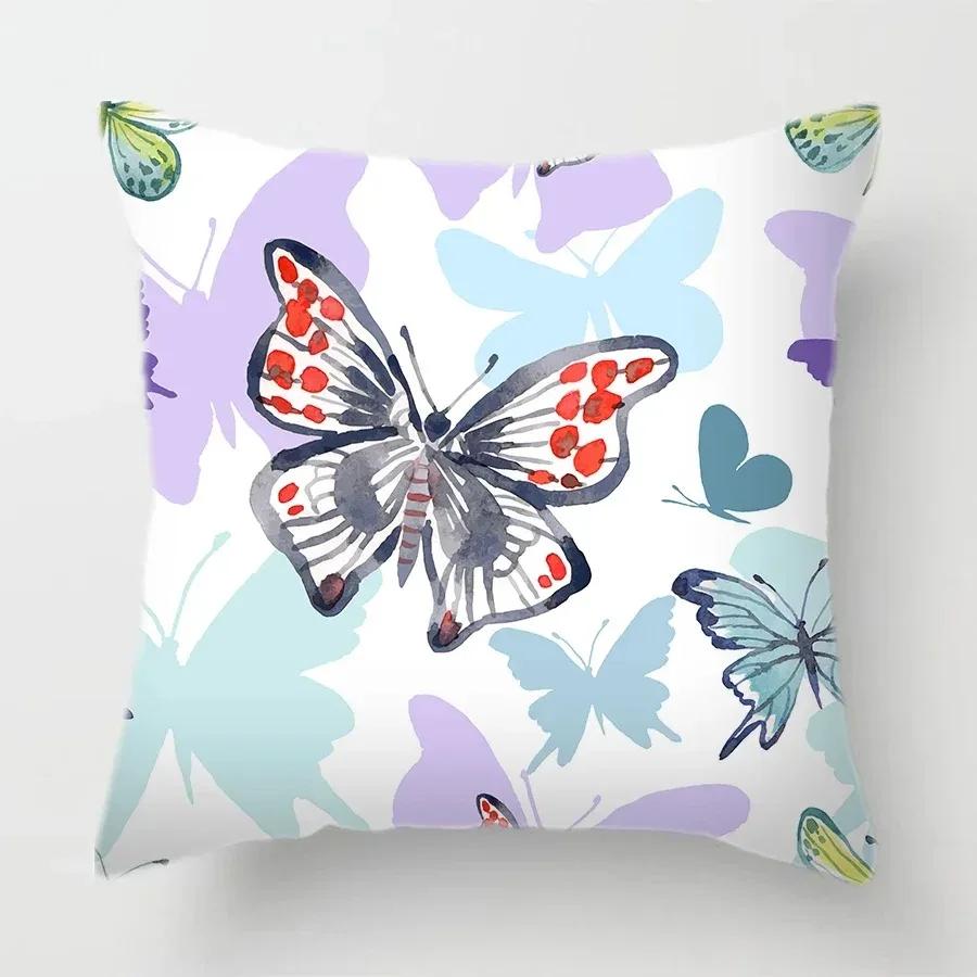 Home Decor Colorful Butterfly  Floral Print Pillow Covers Pattern Cushion Cover Suitable for Sofa Bedroom Car Pillow Cover