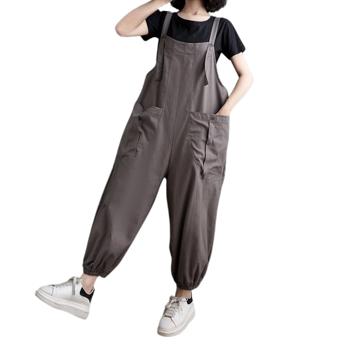 

VIVEL Стильный женский укороченный комбинезон свободного кроя плюс, брюки, комбинезон, рабочая одежда, подчеркивающий фигуру, карманы, устойчивый к сминанию, размер, длина, серый