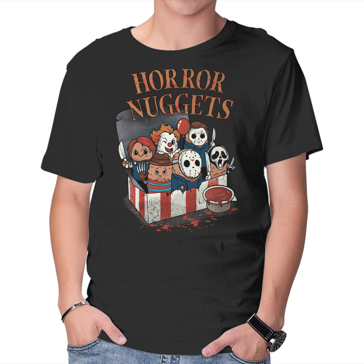 Unisex Crew Neck T-Shirt Horror Nuggets Graphic Short Sleeve Casual Tee XS