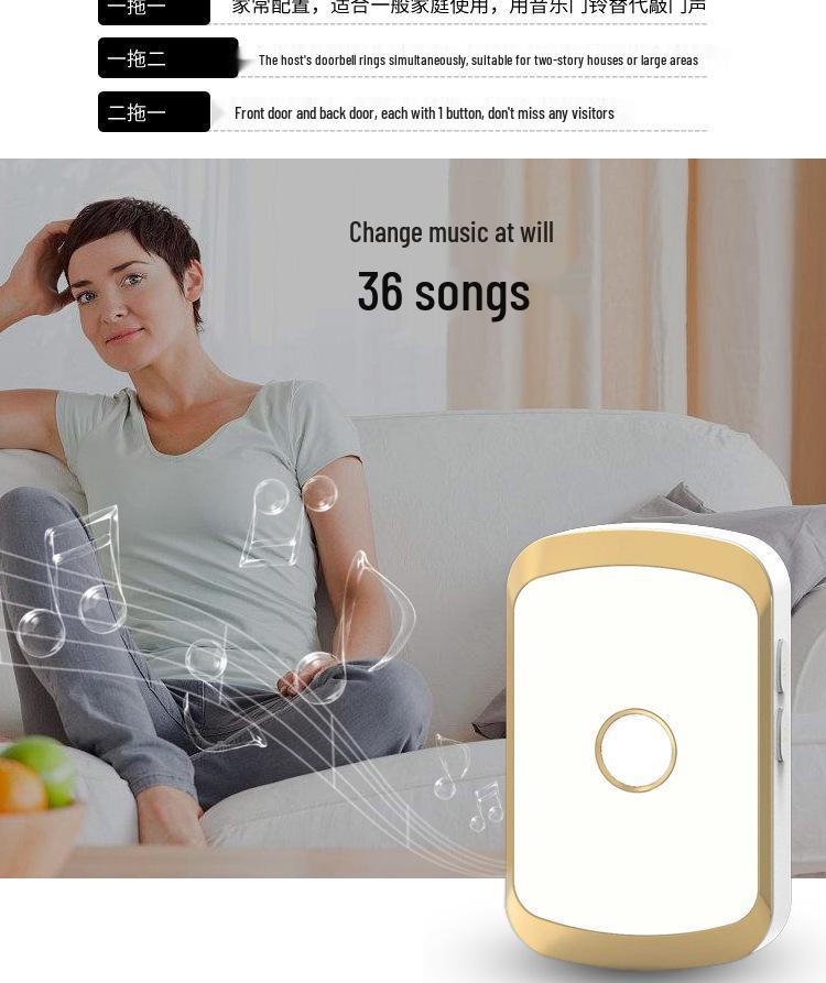 Kajia Si Wireless Smart Doorbell: Waterproof Dual-Function AC Digital Door Chime with Music
