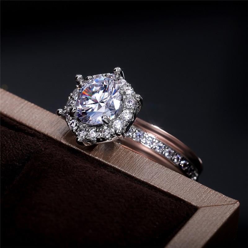 Classic 925 Sterling Silver Bridal Engagement Wedding Rings AAA Dazzling Cubic Zirconia Hot Sale Timeless Style Female Jewelry