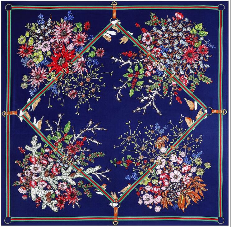 Silk Scarf Women Large Shawls Stoles Cashew Print Square Scarves Echarpes Foulards Femme Wrap Bandanas 130*130CM