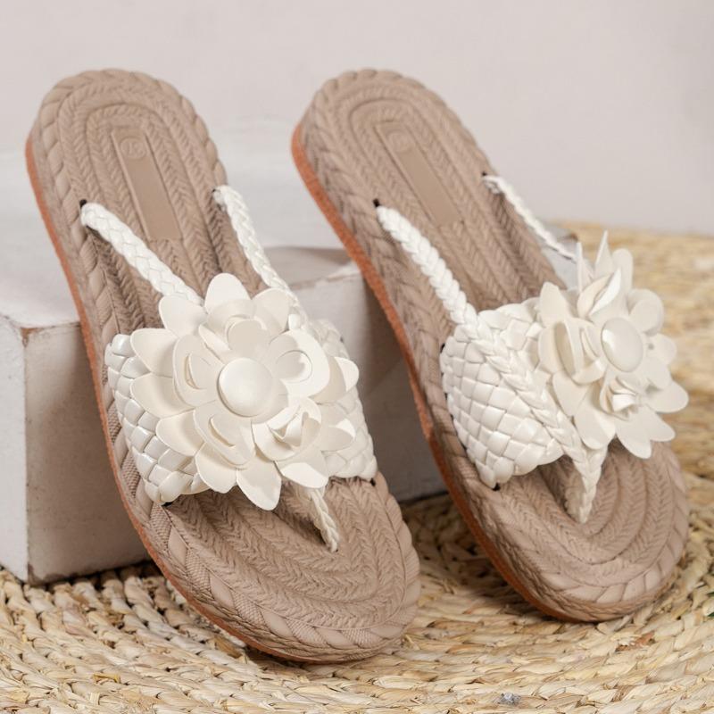 Large size flower toe women's cool slippers summer new hollow woven beach slippers