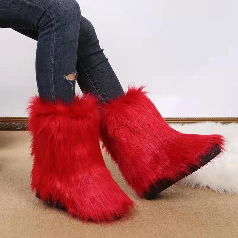 Wind European and American new color plush medium tube snow boots large size fluffy boots