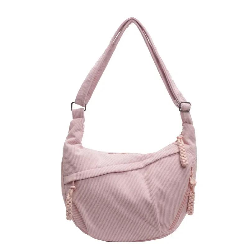 

Women Casual Corduroy Shoulder Bag Japan Style Versatile Crossbody Bag Large Capacity Classes Solid Color Hobo Commuter Bag
