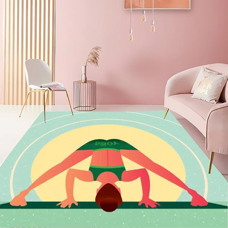 Yoga Girl in Green  Area Carpet for Living Room Children's Bedroom Sofa Doormat Kitchen Floor Tapete Anti-slip Decor Alfombra HD