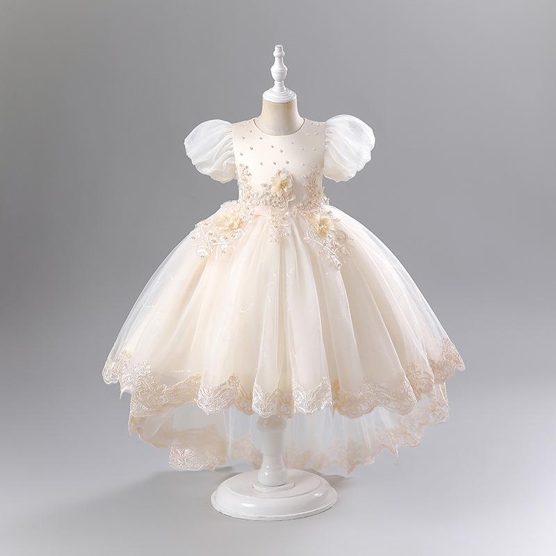 Girls' Formal Princess Festival Performance Wedding Dresses with Mesh and Trailing Fluff