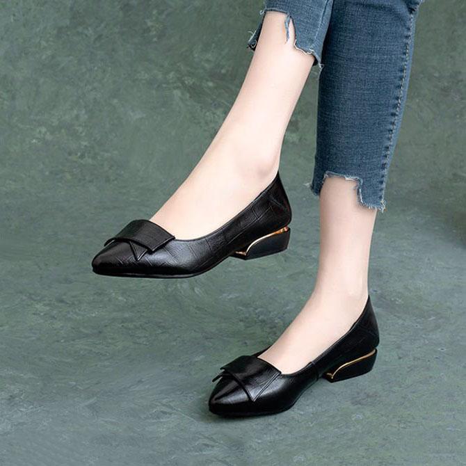Single Shoe Women's Spring Style Thick Heel Mom Shoes Soft Leather Soft Sole Small Leather Shoes for Women