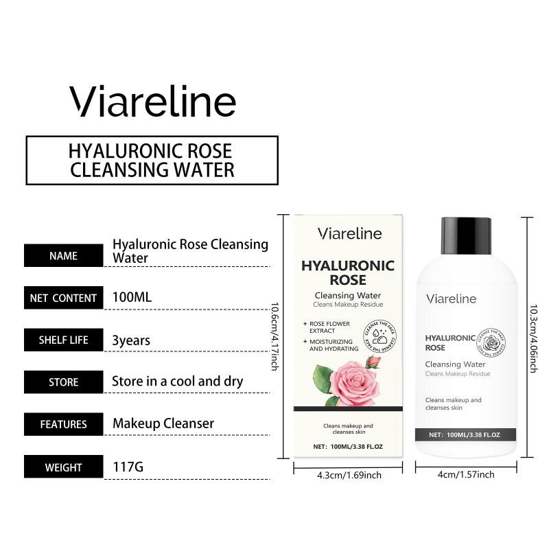 Moisturizing Rose Makeup Remover Water with Hyaluronic Acid Gentle Non Drying Facial Cleanser for Soft Skin Daily Routine