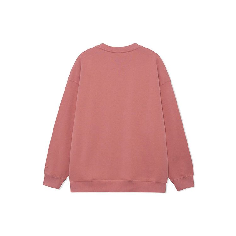 Li Ning Sports Fashion Series Solid Color Loose Fit Round Neck Pullover Sweatshirt Unisex Sweatshirt Rose-Pink AWDR863-3