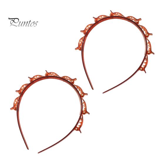 

2 шт. Женская повязка на голову с зажимами, двухслойный дизайн, противоскользящая повязка для волос, плетеные обручи для волос, аксессуары для волос 2pcs коричневый