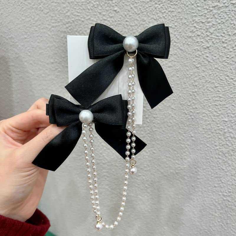 Elegant Pearl Bow Tassel Hair Clip Solid Velvet Hair Claw Children Princess Best Hairpins New Fashion Beauty Hair Accessories