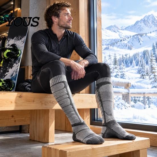 Thermal Socks for Camping Unisex Cotton Ski Women Men, Snowboard Socks, Non Slip Outdoor Winter Sports Cuff Warm Skiing Snowboarding Hiking