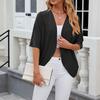 Women's Casual Knitted Cardigan Jacket Fashionable Mid Sleeve Solid Color Spring Summer