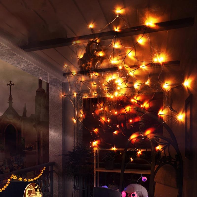 Halloween LED Light String Ghost Festival Decoration Ghost House Party Decoration Atmosphere Light Spider Web Colorful Light