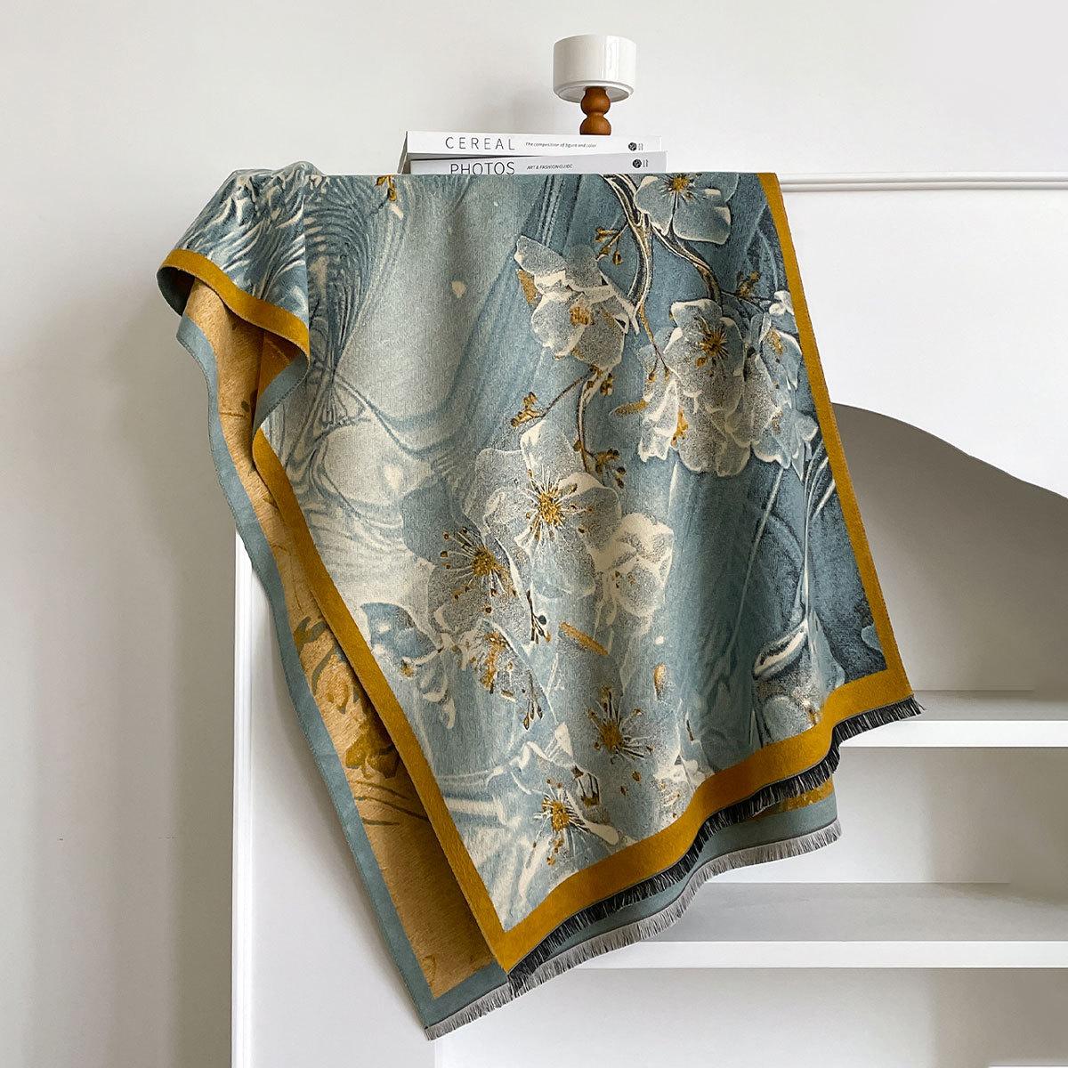 Écharpe en Cachemire d'Hiver pour Femme Étole Wrap Géométrique de Luxe Écharpes Épaisses Chaudes Couverture Cadeau Écharpe Pashmina One Size