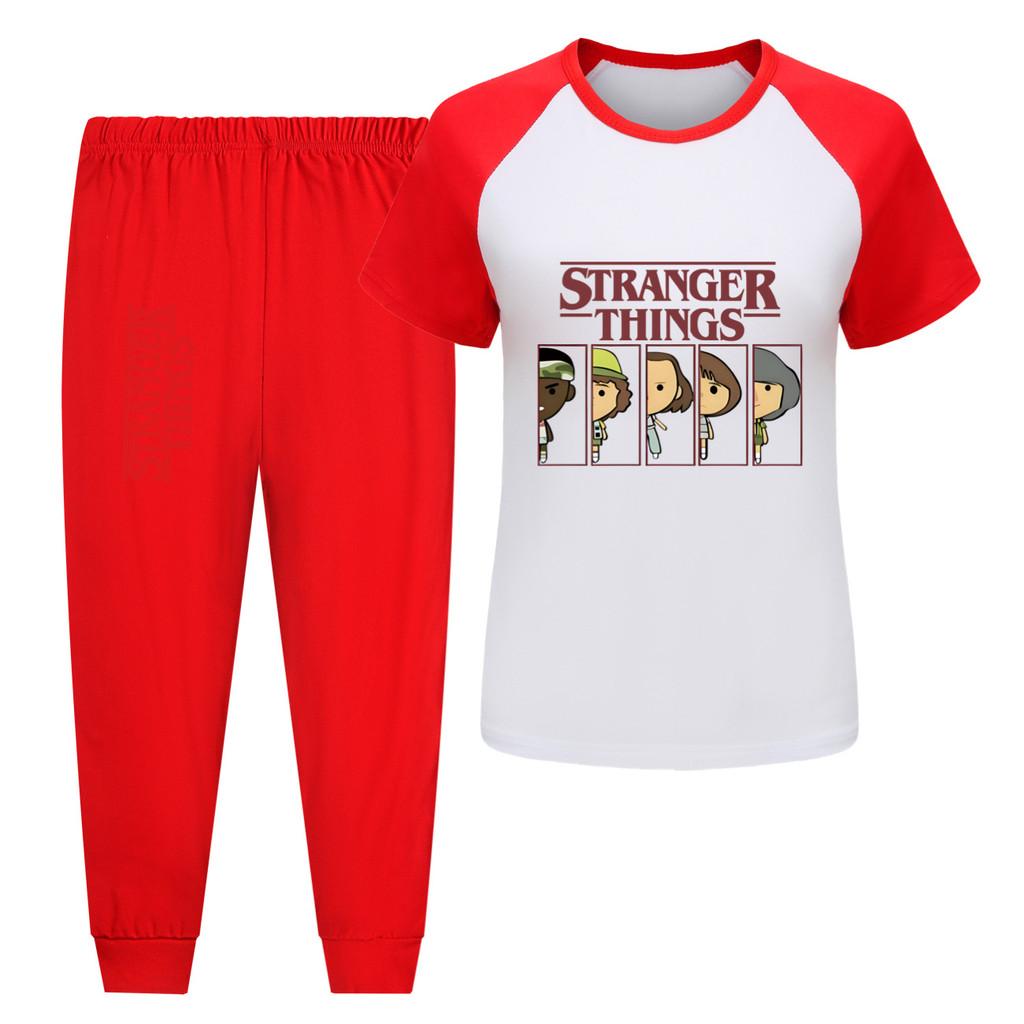 5248 Kids Boys Girls Stranger Print T-shirt Pants Trouser Sport Tracksuit Clothes Set