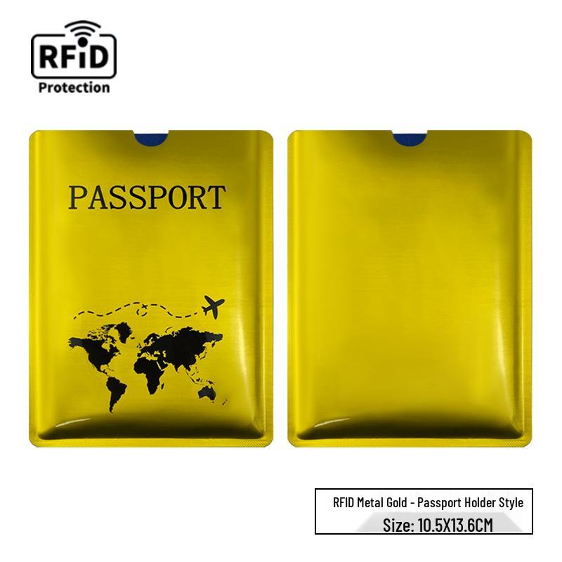 Cross-Border Anti-Theft RFID Blocking Passport Holder - Magnetic Protection, Gold/Silver/Black Map Design