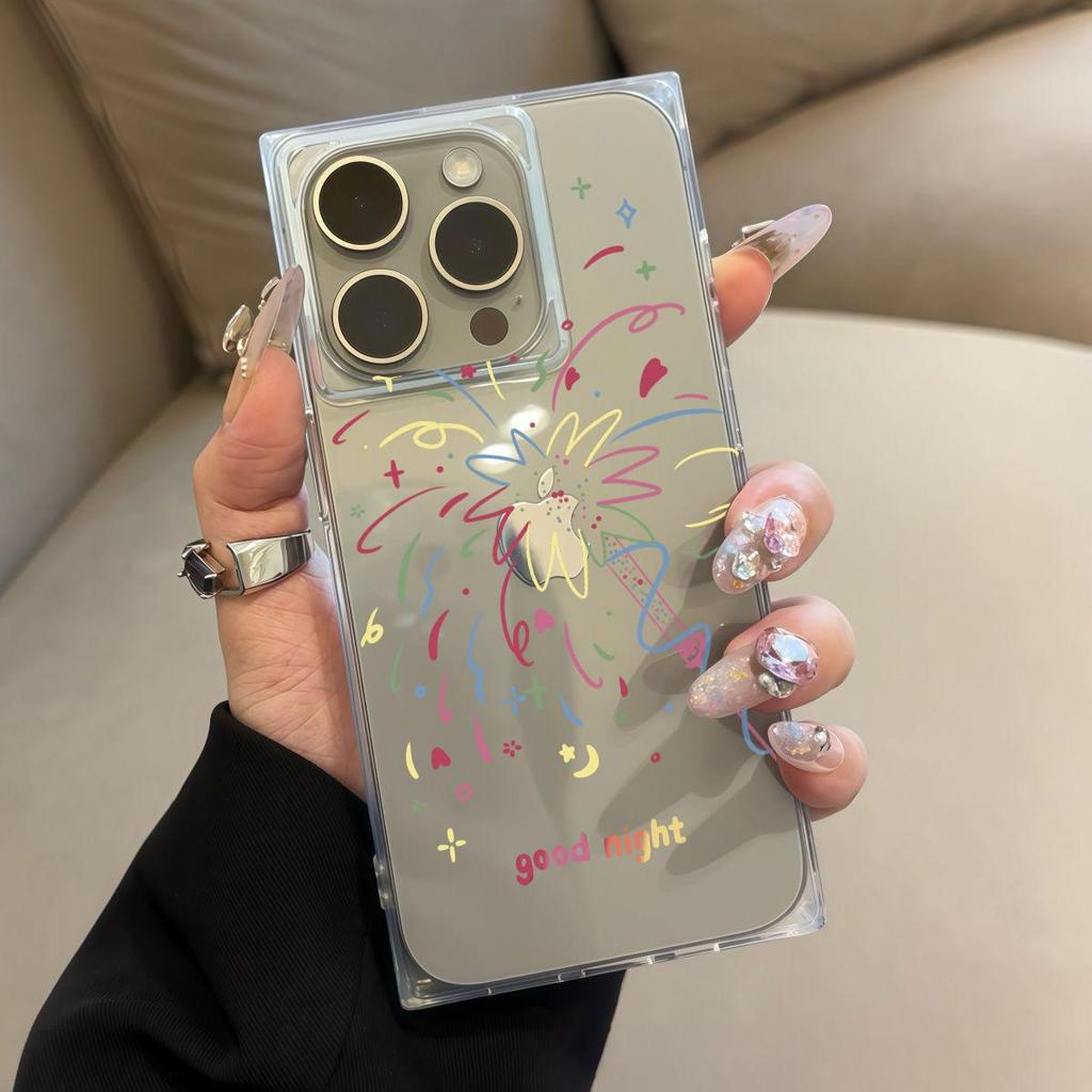 Transparent Square Back Tube Case Casing Protection For iPhone 12 15 Plus 11 14 Pro Max 16 ProMax 13 Anti-Oxygen,Colorful Ribbons Dancing Pattern