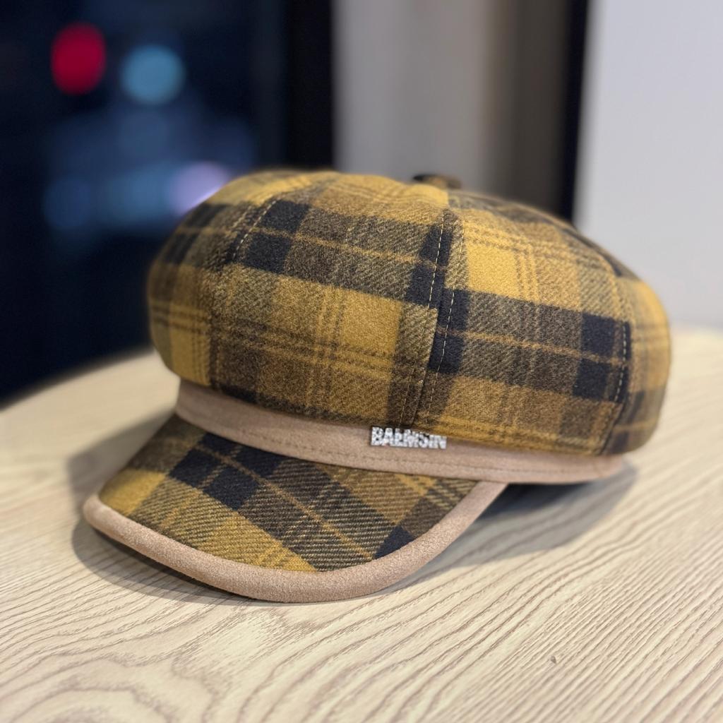 Karierte Baskenmütze Damen Herbst und Winter Neue Modische und Vielseitige Britische Retro Achteckige Mütze Zeigt Kleines Gesicht Schiebermütze