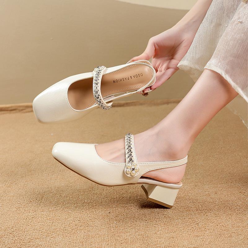French bag head sandals women's 2025 summer new wear thick heels not tired feet with skirts Mary Jane single shoes women