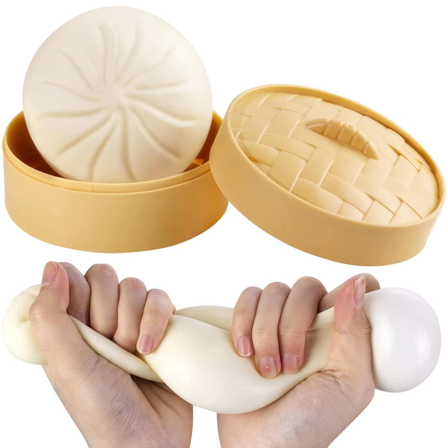 Colorful Dumpling Squishes Stress Balls Fidget Sensory Toys Simulation Food Squishies Bun with Steamer Squeeze Dough Ball Gifts 5.5CM белый