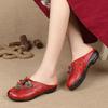 2026 Summer Genuine Leather Shoes Women Sandals Old Beijing Style Flat Shoes Tiny Flowers Shoes Black Red Plus Size 42