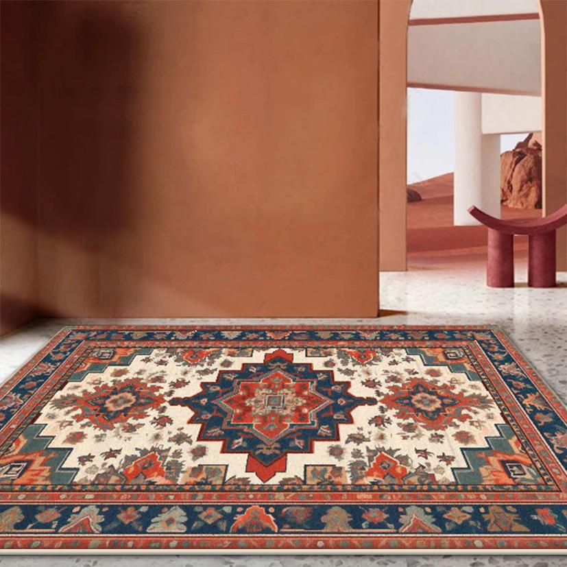 Persian Retro Rugs for Living Room Luxury Decoration Home Sofa Non-slip Foldable Carpet Bedroom Bedside Washable Plush Floor Mat