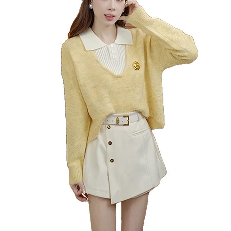 Versatile Sweet Sweater Two-Piece Set: Short Slimming Knitted Top for Autumn/Winter