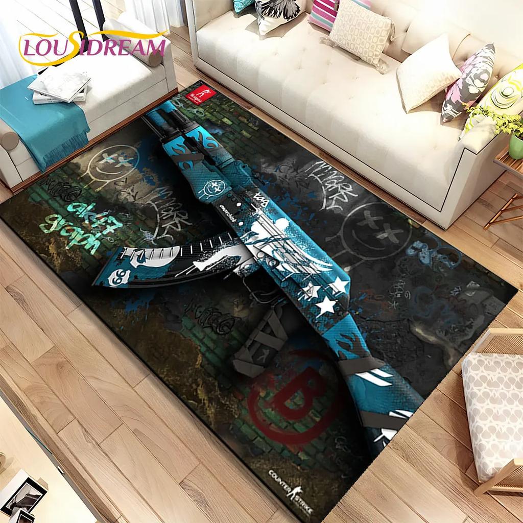 3D Assault Rifle Pistol Gun CS M4 AK USP Game Area Rug,Carpet for Home Living Room Bedroom Sofa Doormat Decor,Non-slip Floor Mat