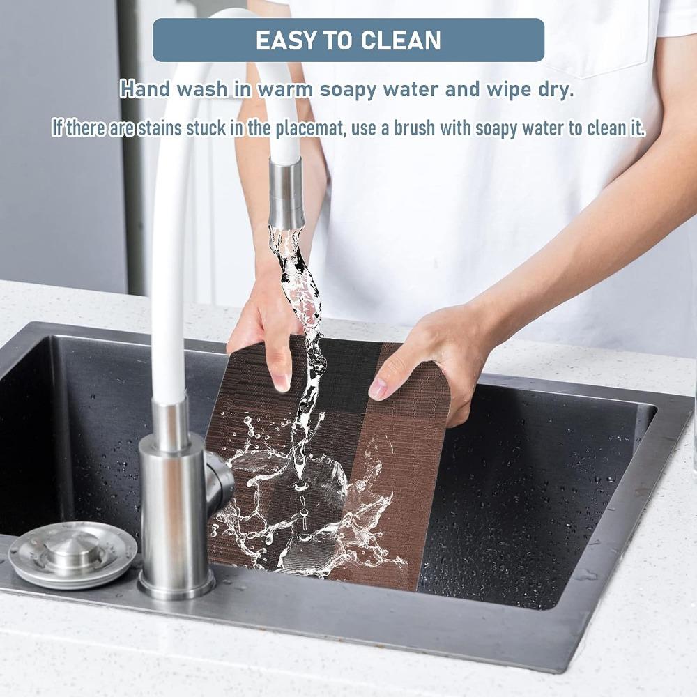 Set mit 6 Tischsets mit Untersetzern Schwarz Tischmatten Kreuzgewebt Gewebtes Vinyl Rutschfest Waschbar für Tisch Essen Küche Restaurant